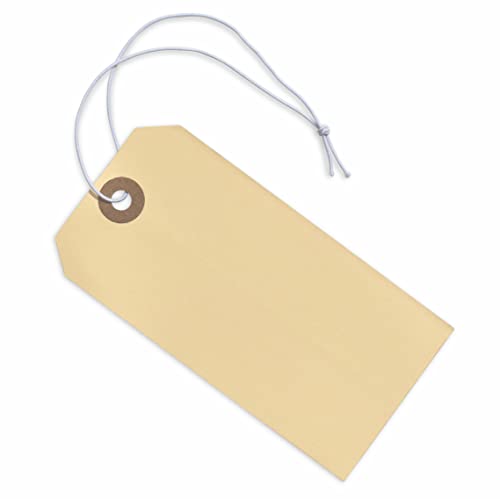 Tags With Elastic String Attached - #5, 4 3/4" X 2 3/8" Box Of 100 Large Label Tags With String And Reinforced Hole, Manila Paper Tags With Strings Attached #TOP14