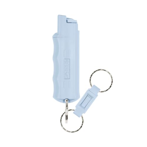 Image of Sabre Pepper Spray with Quick Release Keychain for Self Defense - Maximum Police Strength OC Spray with UV Marking Dye, Twist Lock Safety, Finger Grip, 10‑Second Spray, 14‑ft Range, Made in USA