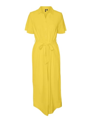 VERO MODA Vmhart SS Ankle Shirt Dress WVN GA SPE Robe Longue, Zeste de Citron, L Femme