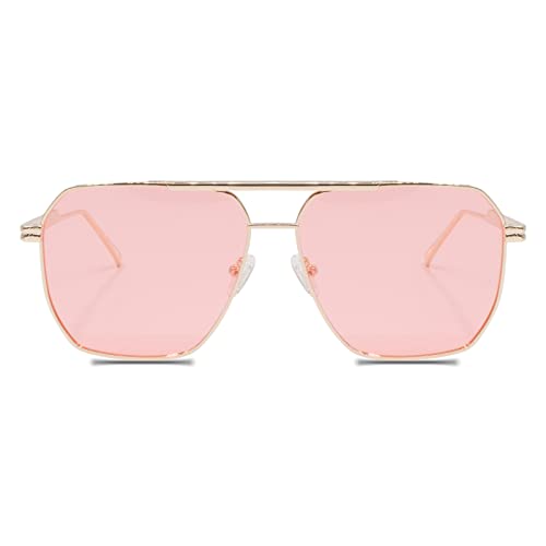 Xpectrum Retro Oversized Aviator Trendy Sunglasses Mens Womens Square Metal Gold Sun Glasses Polarized Lens