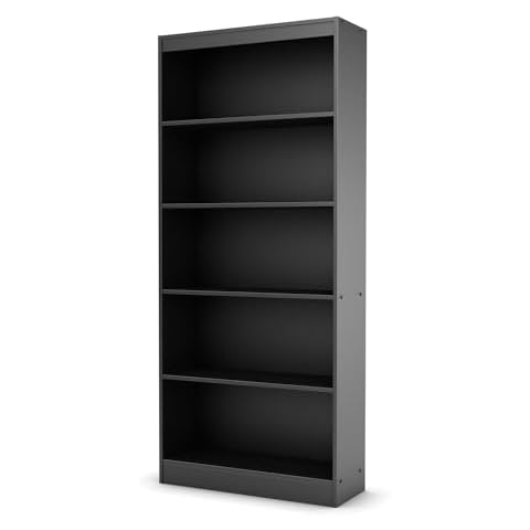 Maykoosh Rustic Refinement 5-Tiered Trapezoid Barrister Shelf Adjustable Floor Mount Bookcase - 11.5" D x 28" W x 68.75" H Pure Black Cover