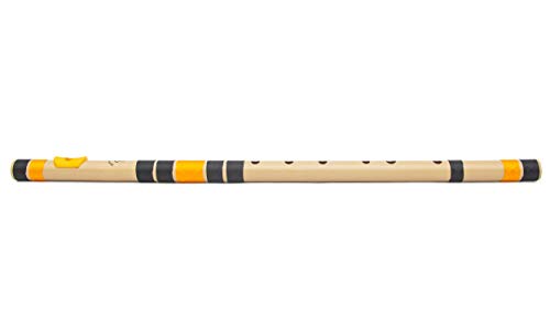 Radhe Flutes | G Natural Left Handed Base Bansuri | Black & Orang...
