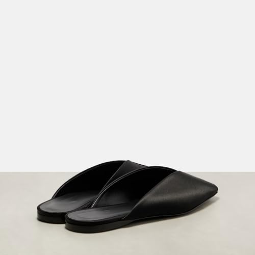 Women's Satin Flat Mules Slip On Comfortable Flats with Closed Square Toe Casual Fashion Black Shoes2