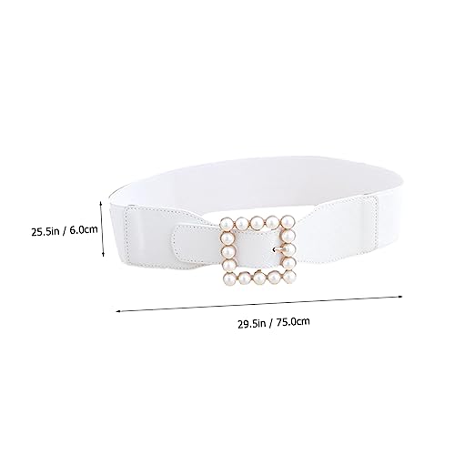 Elegant White Pearl Square Buckle Waist Corset Belt for Ladies Elastic Decorative Cummerbund Waistband with Alloy Buckle for Dresses Jeans Trousers and Skirts Accessory2