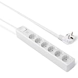 Amazon Basics Steckdosenleiste mit Überspannungsschutz (600 Joule) und Sicherheitsklappen, 6 Steckdosen, Weiß, 1,4m
