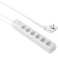 Amazon Basics 6-fach-Steckdosenleiste mit Überspannungsschutz, Verlängerungskabel, Sicherheitsklappen, 1,4m Kabel, 600J, Weiß