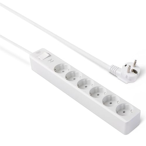 Amazon Basics - Regleta de 6 Tomas Protectora contra sobretensiones, 600 Julios, 1.4 m, Color Blanco