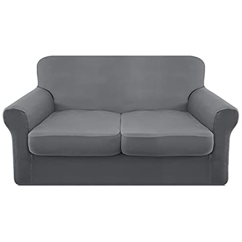 Granbest Microfiber Stretch Sofa Cover 3 Piece Soft Couch Cover for 2 Cushion Couch Loveseat Cover Non Slip Loveseat Slipcover Furniture Protector Individual Seat Covers(Medium, Light Gray) Cover