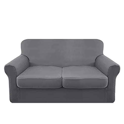 Granbest Microfiber Stretch Sofa Cover 3 Piece Soft Couch Cover For 2 Cushion Couch Loveseat Cover Non Slip Loveseat Slipcover Furniture Protector Individual Seat Covers(Medium, Light Gray) #TOP27
