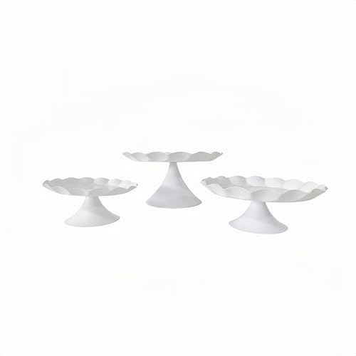 3 Pcs Metal Cake Stand Set, Scalloped Edge Cupcake Tray Dessert Display Platter, Decorative Serving Stand for Wedding, Birthday, Tea Party,Baby Show (White) by CBBZJY - Used condition - Image 8