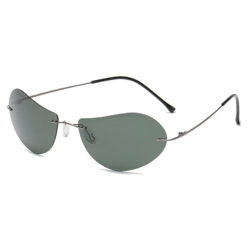Lunettes de soleil ovales polarisées hommes sans monture légères anti-reflet