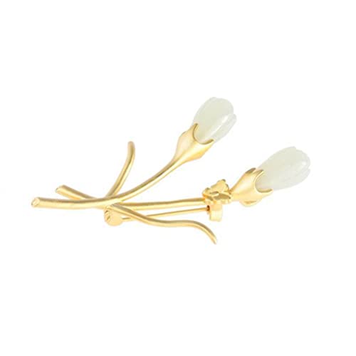 Pendentif Magnolia en Jade blanc et sa broche pour sublimer vos tenues de soirée