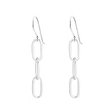 Savlano 925 Sterling Silver Paperclip Linear Link Drop Earrings-18K Gold Plated Dangle Drop Chain Earrings for Women Made in Italy Comes with Gift Box (W)