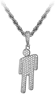 AOLIAY 1PC Stylish Villain Necklace, Stainless Steel Bowed Head Pendant Zircon Hip Hop Necklace Couple Pendant Necklace (silvery)