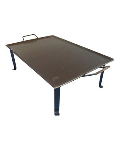 FPLUS Plancha de Acero Negro 4 mm + 2 Asas Metálicas + Patas Sin Grasa 50x33 cm
