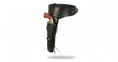 TJAYZ 38/357 Caliber Western Gun Belt and Holster American Company Full Grain Leather Cowboy Heritage Rig Tooled Revolver Holster Right Hand Draw SASS Cowboy Action (Black 46)