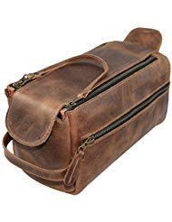 Hide & Drink, Toiletry Bag w/Handles, Hygiene Organizer, Travel Dopp, Razor Case, Bathroom, Shaving, Cosmetic Storage, Travel & Grooming Essentials, Full Grain Leather, Handmade, Bourbon Brown