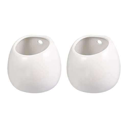 Kisangel 2 macetas de cerámica para suculentas de pared, soporte para macetas de jardín, macetas para plantas de interior, macetas blancas, macetas colgantes redondas de cerámica