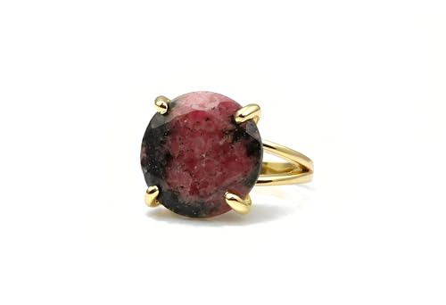 Bague ronde en rhodonite et anneau en or pour sublimer vos tenues de fêtes et du quotidien