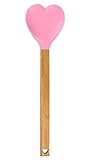 Generic Heart shaped silicone spatula – baking,stirring,pastry,kitchen utensil spoon – bamboo handle - meaningful kitchen gift idea – housewarming,mother’s day,wedding,engagement,Pink,2.8x13.4