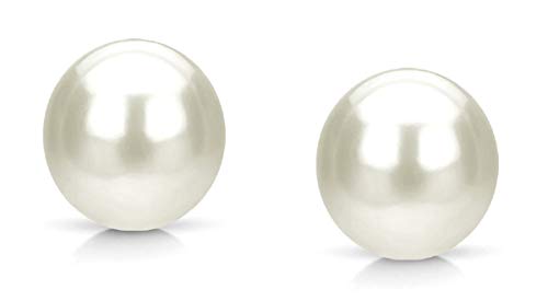 Golden Choice14K Solid Gold White Pearl Earrings for Women 6 mm-7 mm Freshwater Cultured AAA to AA Pearls Full of Sheen and Luster Hand Picked Semi Round Stud Brides Maid Accessories