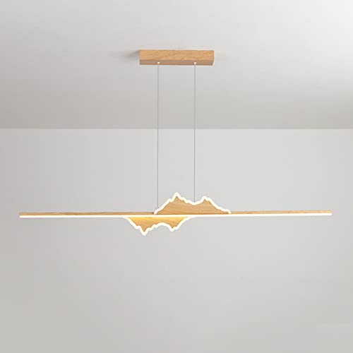 Lustre linéaire nordique de 125cm en métal effet bois 38W pour îlot de cuisine