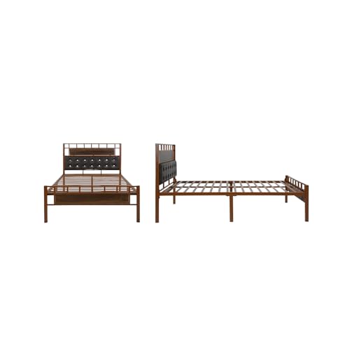 Image of Orvo Metal Extra Single Size Bed Without Storage | Wrought Iron Single Bed with Headboard & Footboard| Sturdy Powder Coated Platform Cot for Bedroom (Orvo Brown)