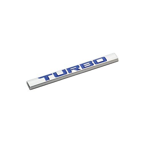 Image of 2PC Aluminum Stick ON Polish Text Turbo Decal Emblem Trim Badge Logo 3D Metal Turbo Premium CAR Side Fender Rear Trunk Emblem Badge (Silver Blue)