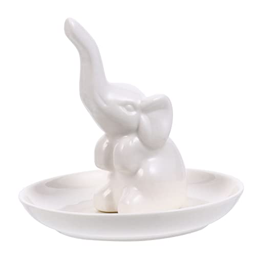 AKOOSY Bandeja de Cerámica con Figura de para Almacenamiento de Joyas Soporte para Anillos Blanco Organizador Decorativo para Hogar y Dormitorio