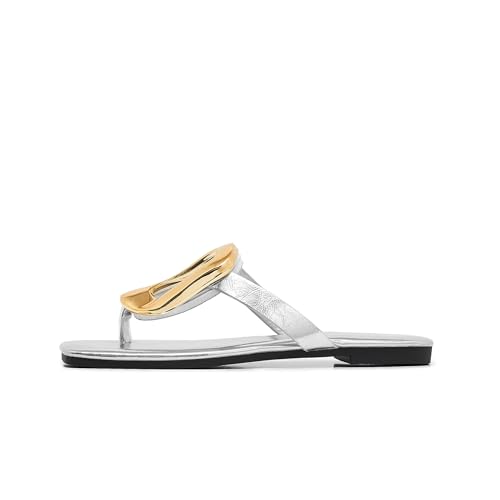Women's Square Toe Flip Flops Thong Sandals Gold Buckle Dressy Summer Flat Shoes4