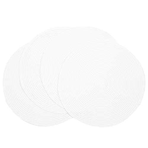 Image of SHACOS Round Braided Placemats Set of 4 Washable Round Table Mats for Dining Table 15 inch (White, 4)