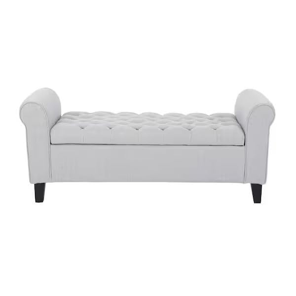 Image of Storage Ottoman Bench with Armrest | Upholstered Tufted Sofa Bench with Hidden Storage | Bedroom Living Room Entryway Seating | Modern Lounge Bench Footrest Seat with Lift Top | Silver Fabric