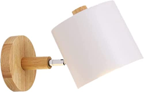 LIGKIN Réglable Applique Murale Enfant Industrielle en Bois E27 Lamp Murale Interieur avec Abat--jour en Métal Plafonnier Luminaire Blanc pour Chevet,Bureau,Lecture Cover