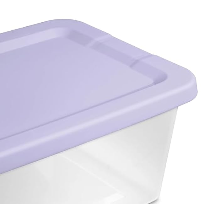Set of 10 Clear 6 Quart Storage Bins with Purple Snap Lids - 13.7x8.2x4.8 Inch Stackable Plastic Containers for Pantry Organization, Home & Office Storage (Purple)