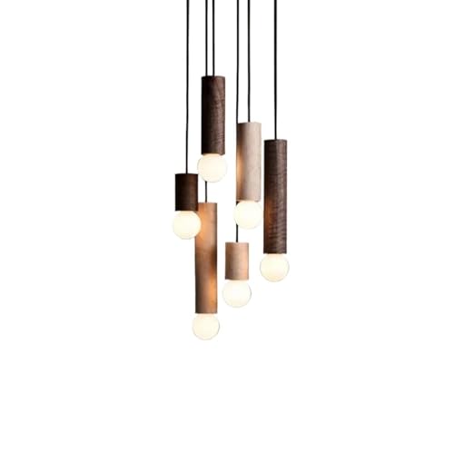 Lámpara colgante de madera LED con acabado artesanal nórdico para proyectos de decoración
