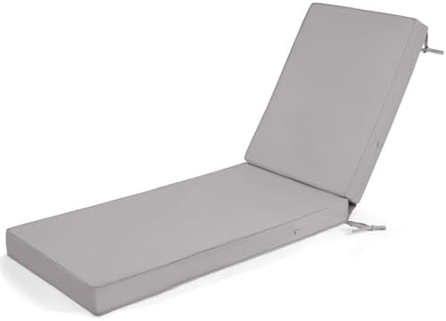 mudilun Lounge Chair Cushion Water Proof Outdoor Lounge Chair Cushions with Ties Non-Slip Chaise Lounge Cushion Removable Patio Seat Cushions for Garden Pool Beach Lounge (Grizzly)
