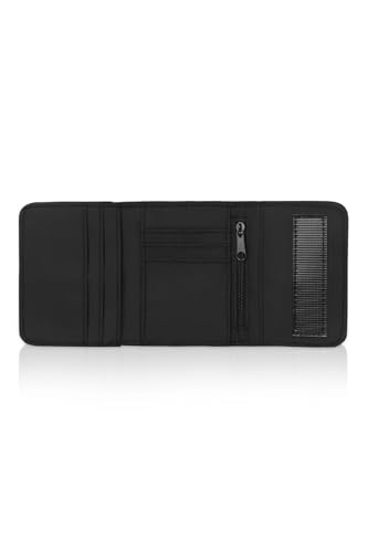 Image of URBAN MONKEY Trifold Wallet Unisex 100% Polyster Black Zipped Pocket for Coins, Cash etc 6 Quick Access Card Silicon Patch Comes Velcro Closure 100% Vegan