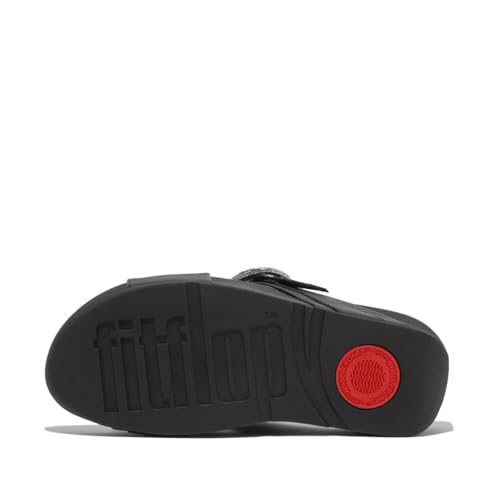 Image of FitFlop Lulu Crystal-Buckle Leather Cross Slides