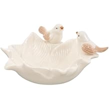 Happyyami Jewelry Dish Tray Birds Leave Flower Shape Ceramic Ring Dish Holder Decorative Trinket Tray Key Coin Holder for Bracelets Earrings Rings Pink, agarwood, ceramics