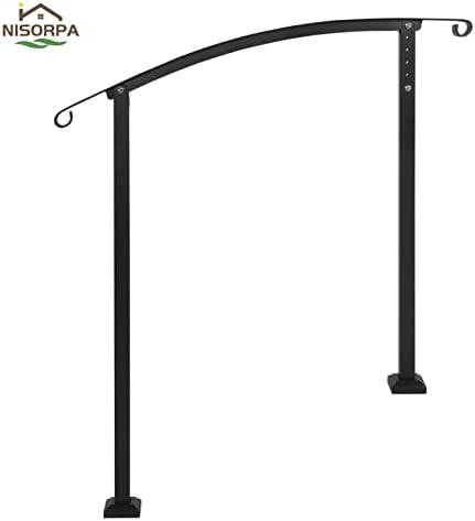Nisorpa Handrails for Outdoor Steps, Wrought Iron Handrail Fit 0 to 3 Steps Outdoor Stair Railing Adjustable Front Porch with Installation Kit Outdoor Handrail for Concrete Steps or Wooden Stairs