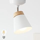 VENTOTA シーリングライト 1灯 おしゃれ 木目調 LED対応 北欧 間接照明 天然木 インテリア 調光 調色 照明器具 角度調節可能 天井照明点灯切替 口金E26 廊下 玄関や洗面所 Mokno-C1 (ホワイト｜フィラメントLED電球付)