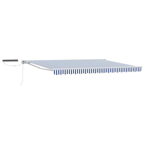 vidaXL Electric Retractable Awning Blue and White 5 x 3 m, Adjustable Awning Shield, Modern Rectangular Electric Retractable Canopy, Reliable Outdoor Shade Solution for Terraces