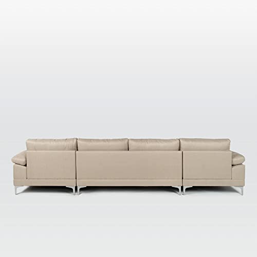 Casa Andrea Milano Modern Large Linen Fabric U-Shape Sectional Sofa, Double Extra Wide Chaise Lounge Couch, Beige #TOP4