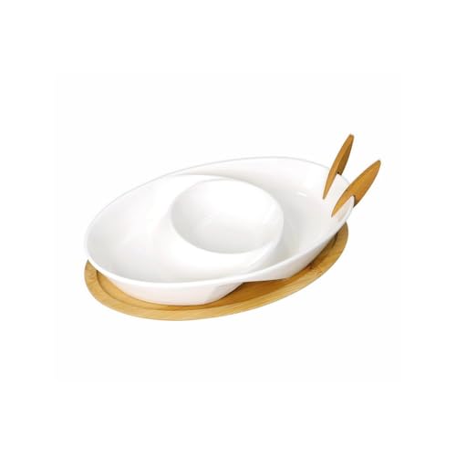 BRANDANI Antipastiera Abbraccio in Porcellana con 2 Forchette 26cm Base Bamboo