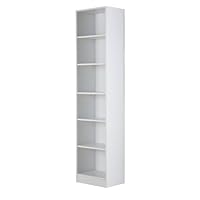 Home Source Tall Bookcase, Narrow Open Adjustable Shelves, Display Storage Cabinet, 6 Tier, White
