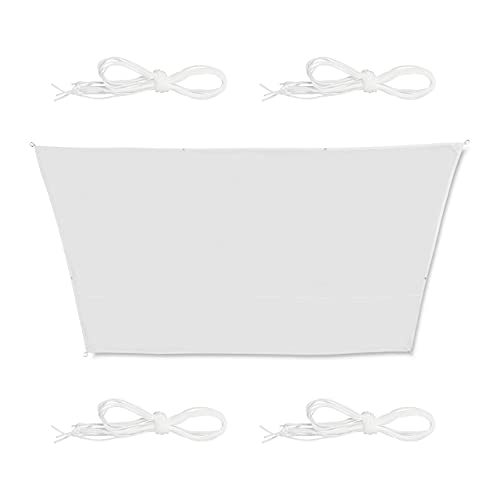 Relaxdays Sonnensegel Trapez, 3 x 4 x 2 x 2 m, wasserabweisend, UV-beständig, mit Spannseilen, Terrasse, Balkon, weiß