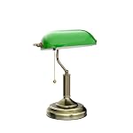 TORCHSTAR Green Glass Bankers Desk Lamp, UL Listed, Antique Desk Lamps with Brass Base, Traditional Library Lamp with Pull Chain, E26 Base, Vintage Desk Lamp for Office, Study Room - Image 4