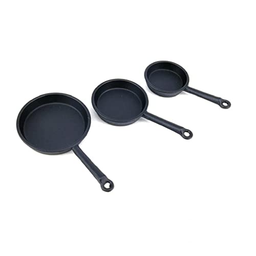 Maison de poupée miniature casseroles en métal Friture Marmite Batterie de cuisine Cuisine Accessoires (Noir) 3pcs Cover