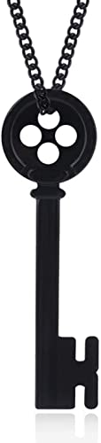 Coraline Button Key Pendant Chain Necklace - Black (0.45 oz)