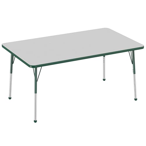 FDP Rectangle Activity School and Office Table (36 x 60 inch), Standard Legs with Ball Glides, Adjustable Height 19-30 inches - Gray Top and Green Edge